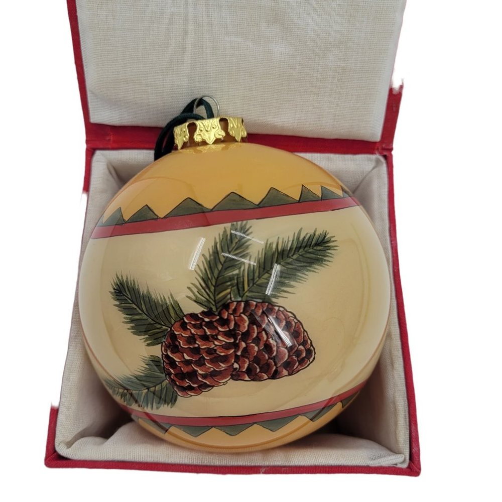Christmas Ornament Ball Reverse Painted Pine Cones